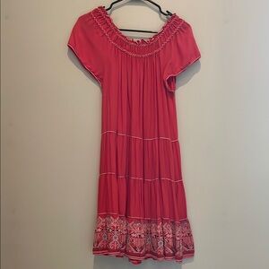 Max Studio Coral Smocked Off-Shoulder Dress with Embroidered Hem